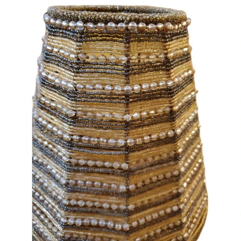 Vintage Lot Of‎ 2 Glass Seed Beaded Lamp Shades Retro 8 X 9 Inches